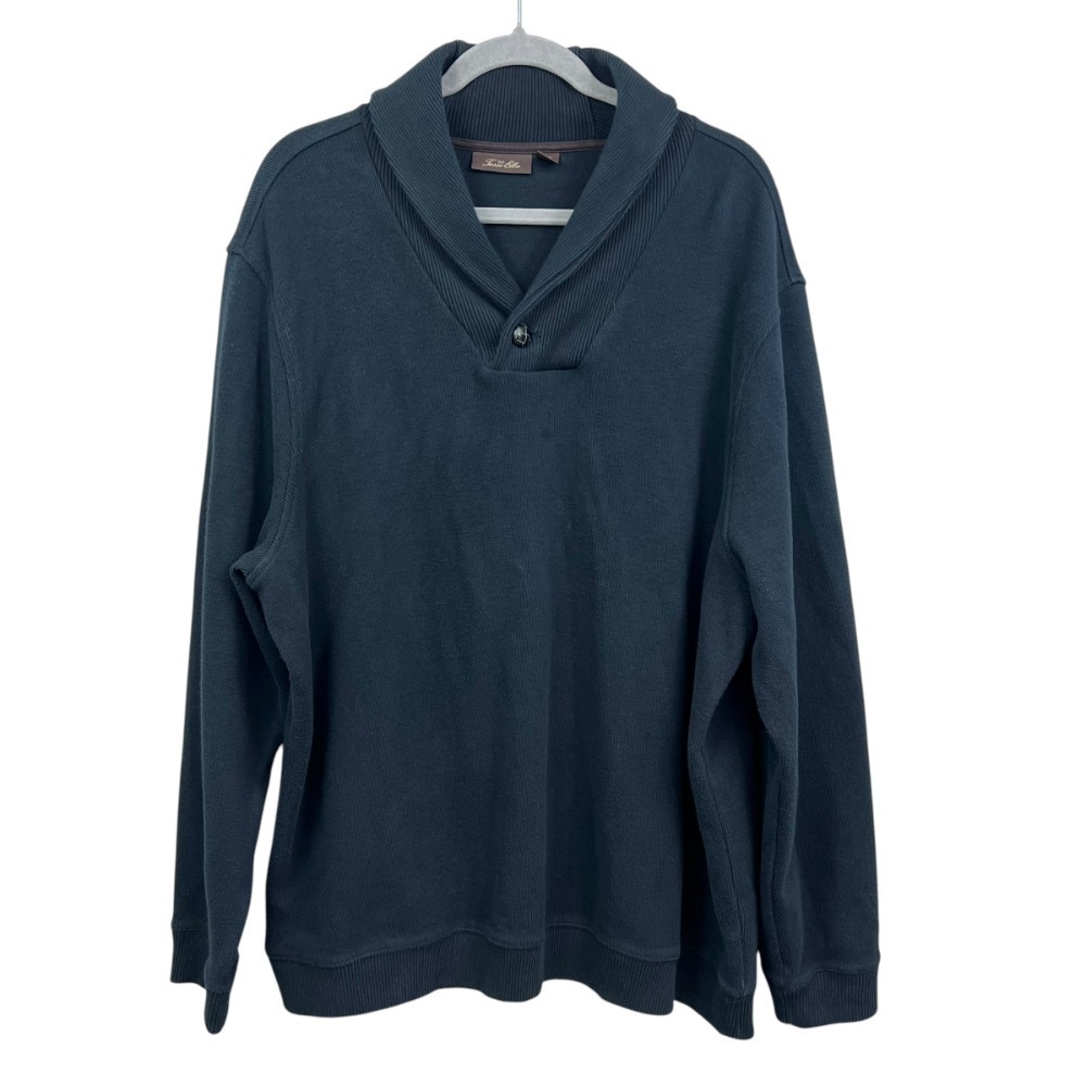 Tasso Elba Mens Pullover Sweater Shawl V Neck Collar Ribbed Black Size 2XL*